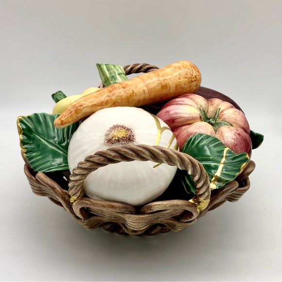 Kintsugi Italian Pottery Vegetable Basket Majolica Gold Crack Art Gift Italy MCM - Picture 6 of 16